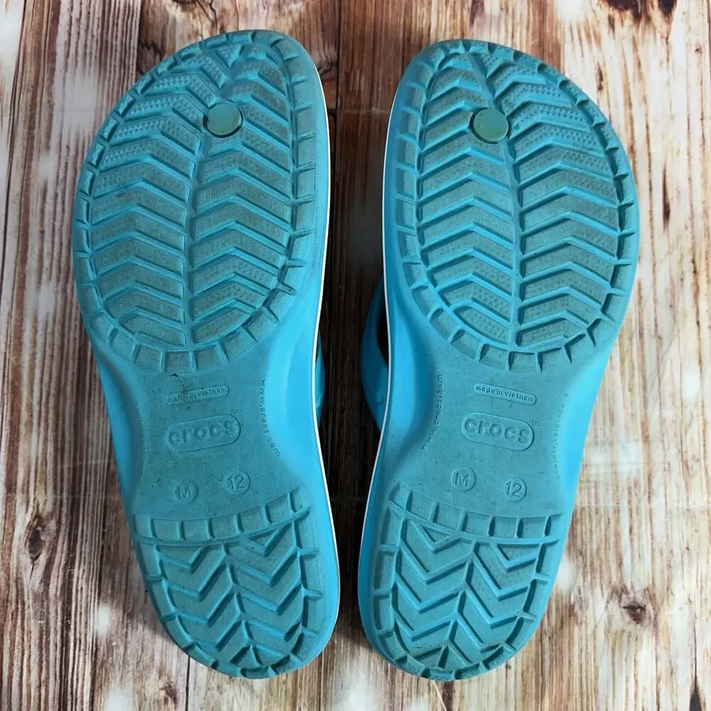 Crocs CROCBAND FLIP Flops Mens Size 12 Teal Blue Thong Sandals Open Toe Shoes